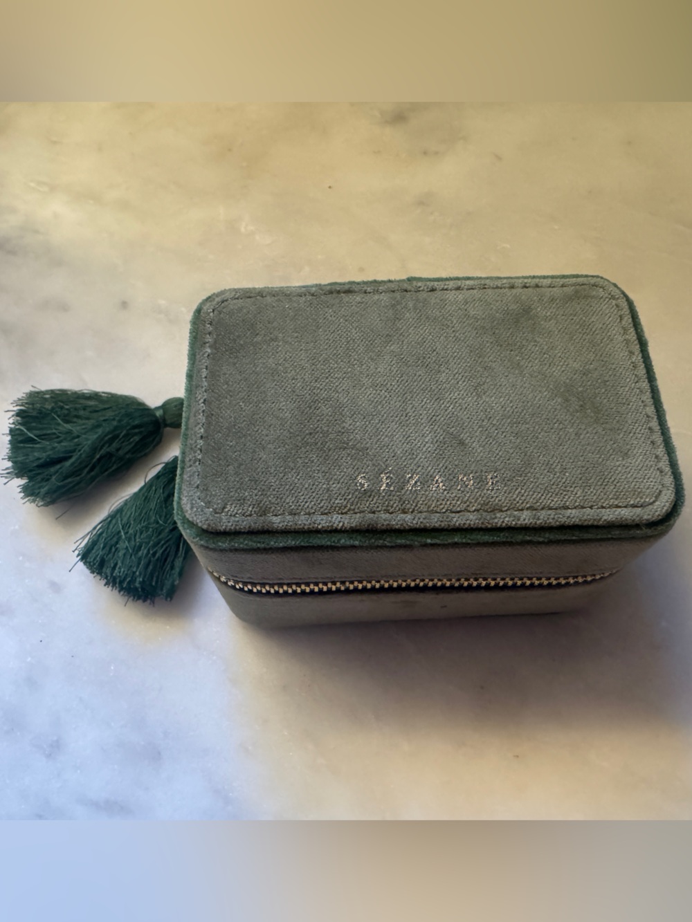 Sezane travel jewelry case, green velvet
